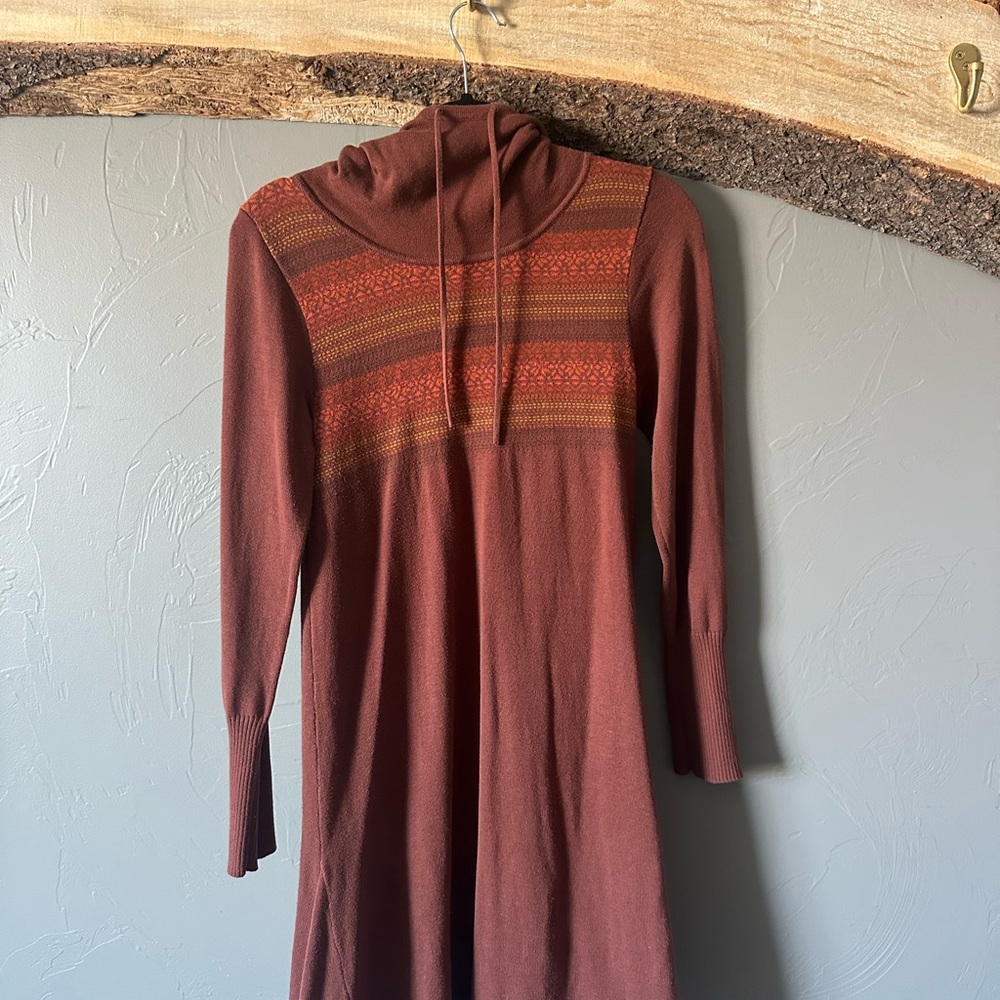 Burgundy Sweater Dress with Striped Detail